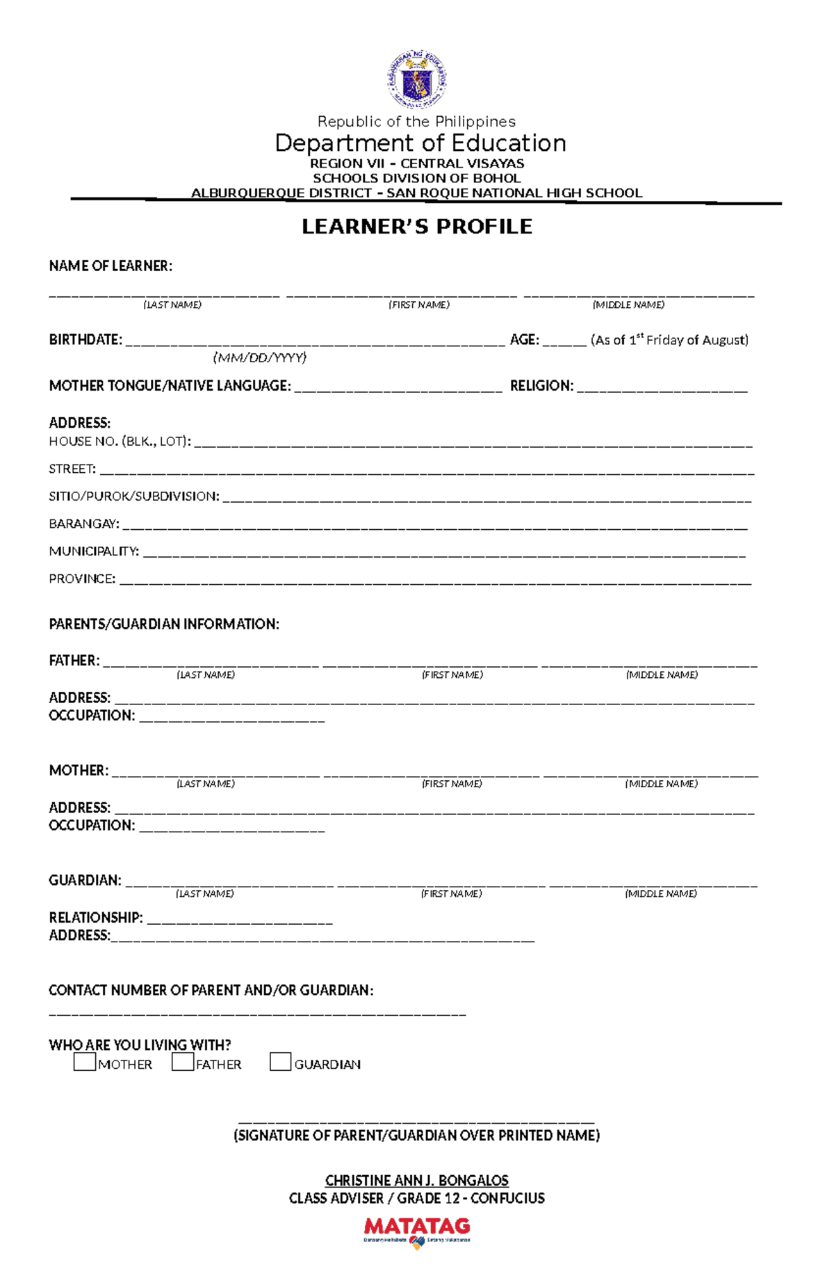 Learner's Profile for Grade 12 - Confucius, Philippines Education - Studocu