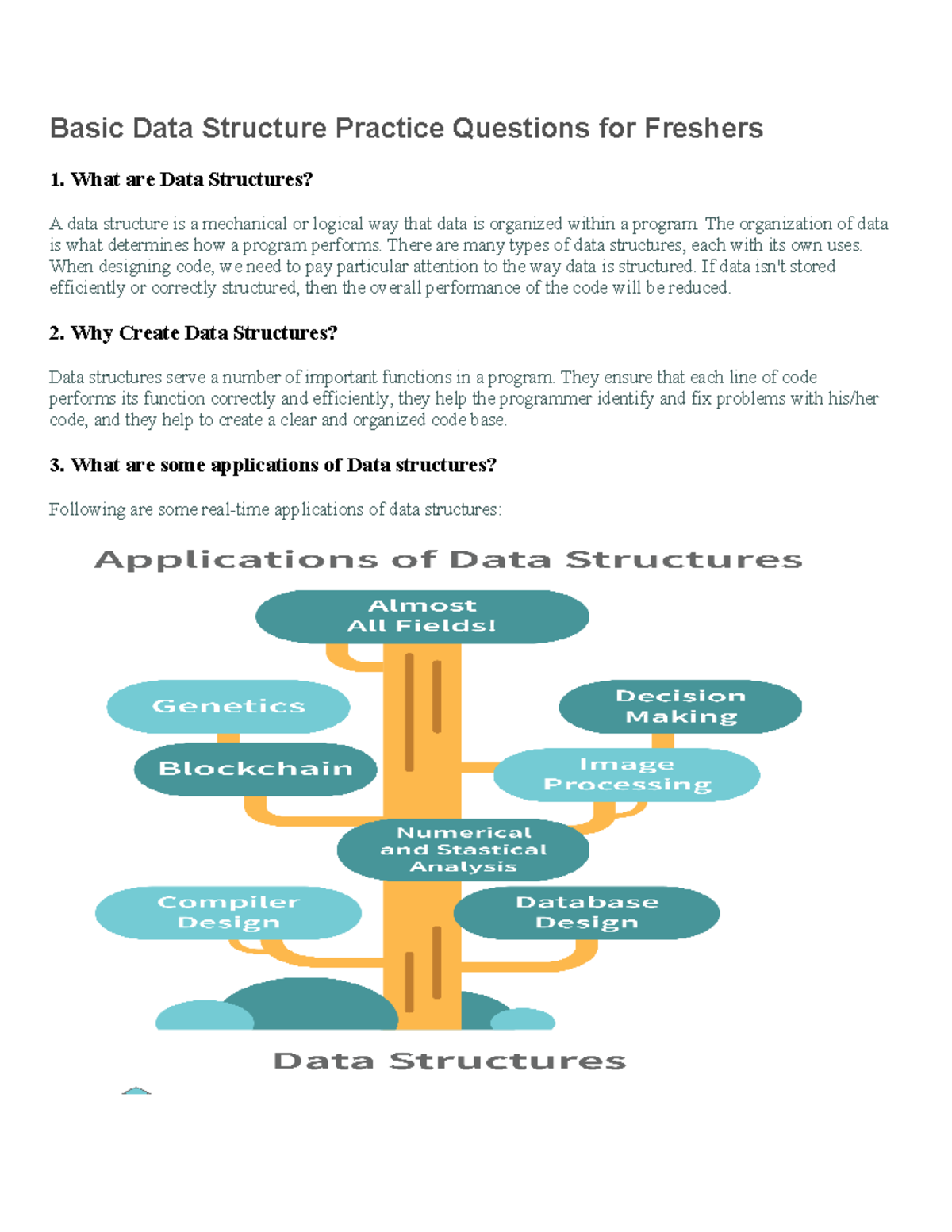 Basic Data Structures Quiz Questions for Freshers: Practice Set - Studocu
