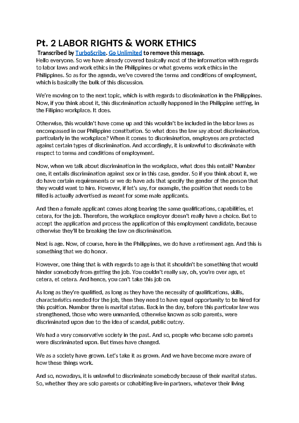 Part 2: Labor Rights & Work Ethics Overview in the Philippines - Studocu