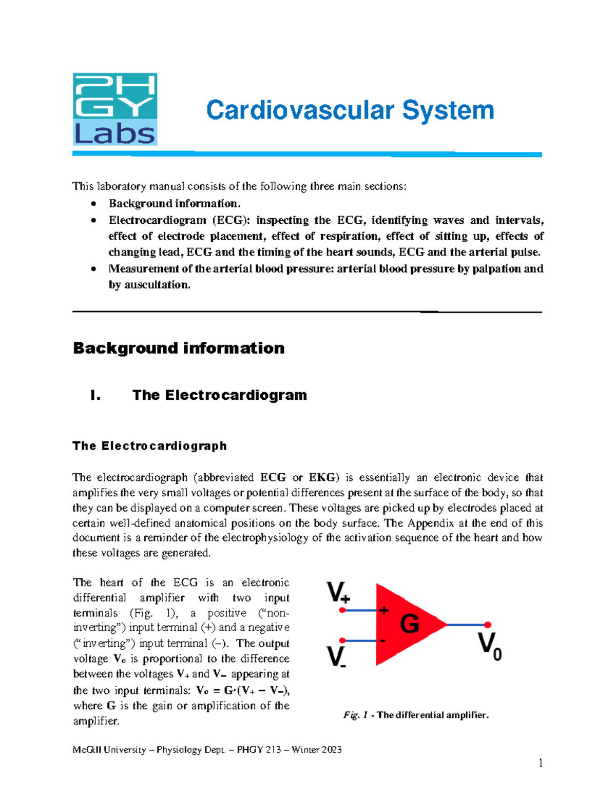 PHGY 213 - Winter 2023 Cardiovascular Lab Manual & ECG Experiments ...
