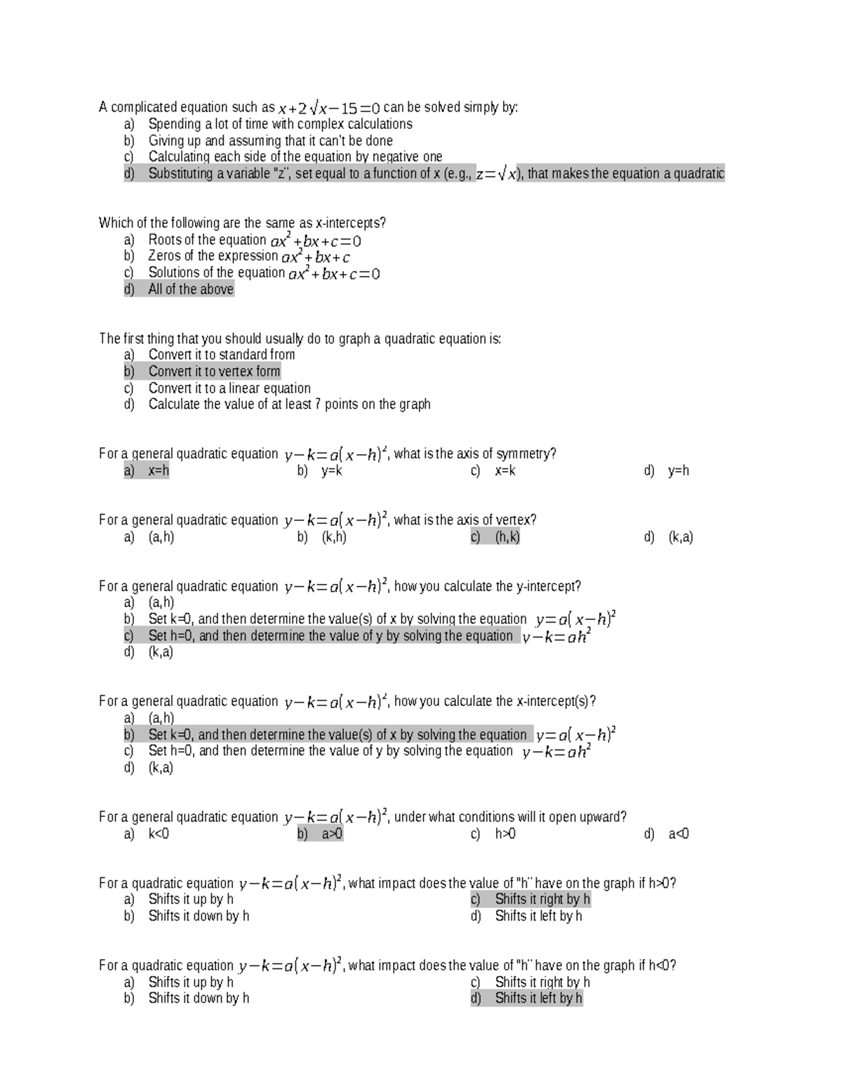 Graphing Quadratics: Practice Problems for Math 101 - Studocu