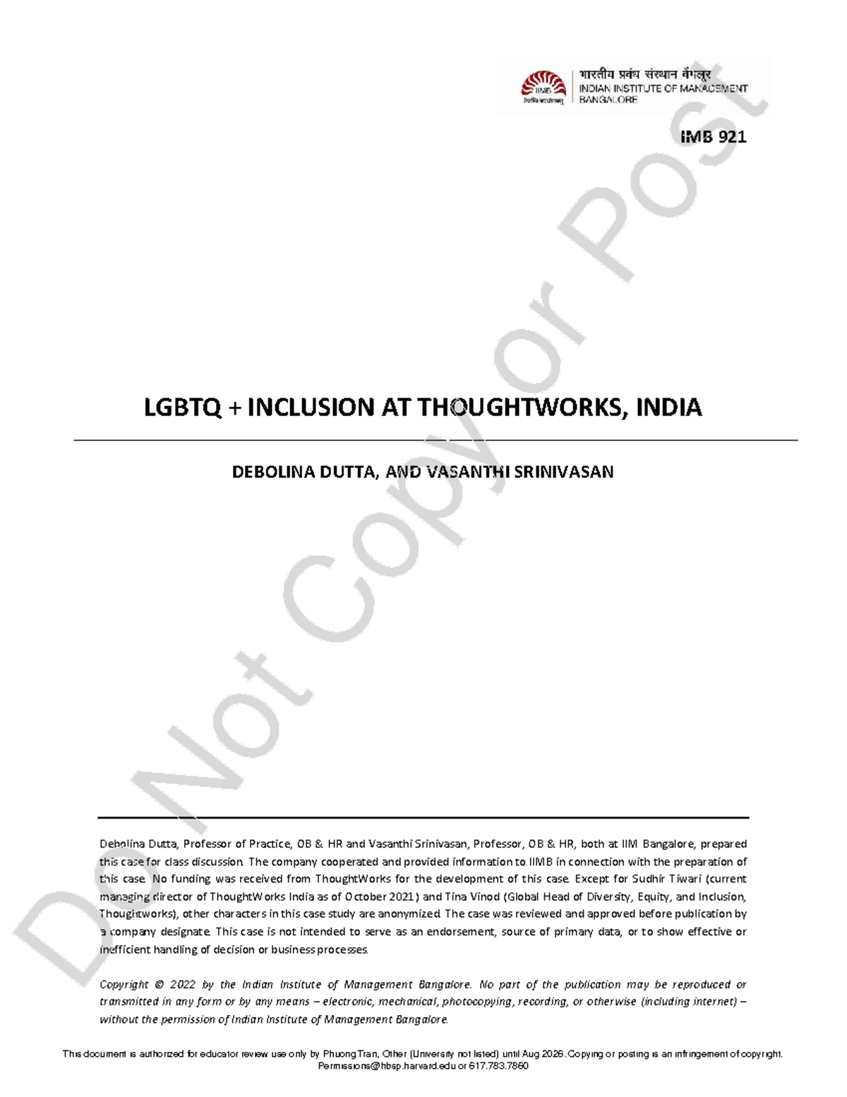LGBTQ Inclusion Case Study at ThoughtWorks India (IMB 921) - Studocu
