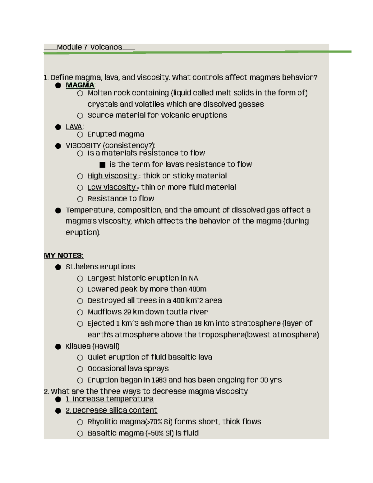 Module 7: Volcanos Study Notes and Key Concepts - Studocu