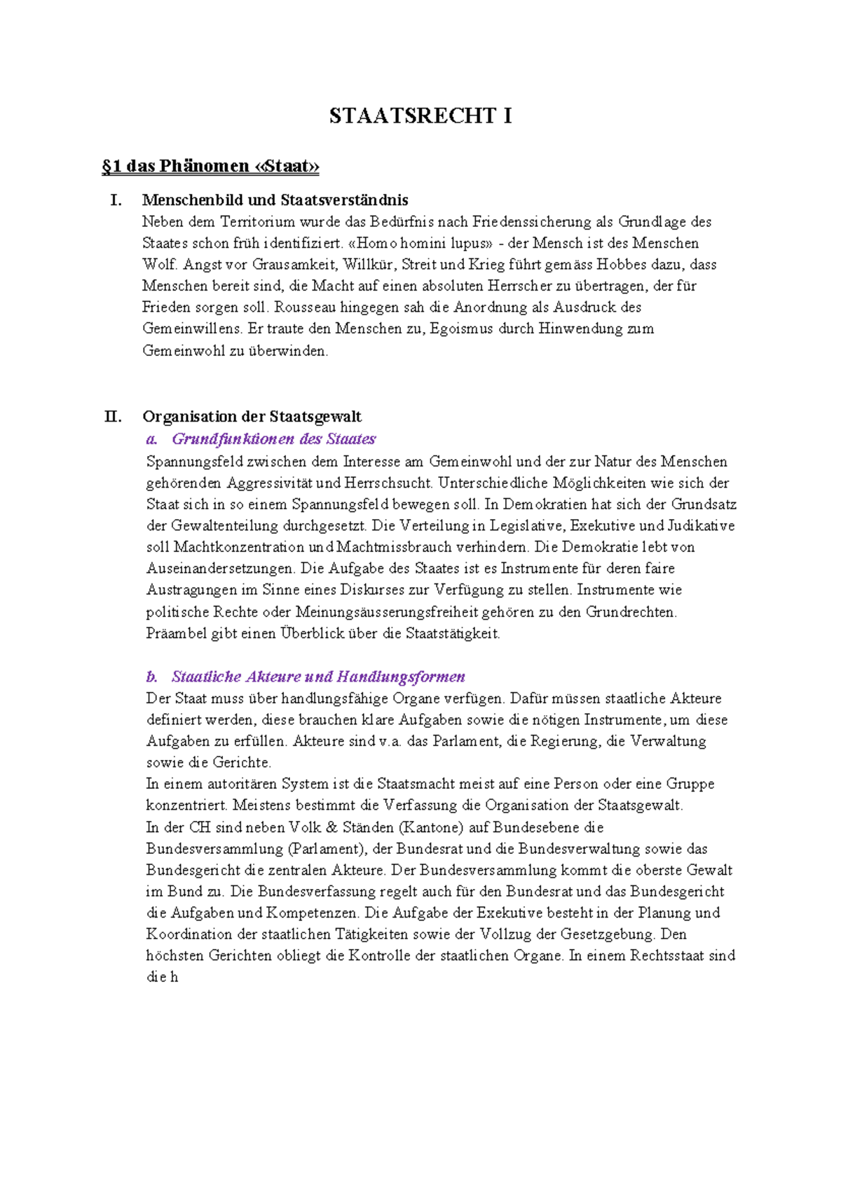 STAATSRECHT I: Zusammenfassung der Grundkonzepte und Staatsverständnis ...