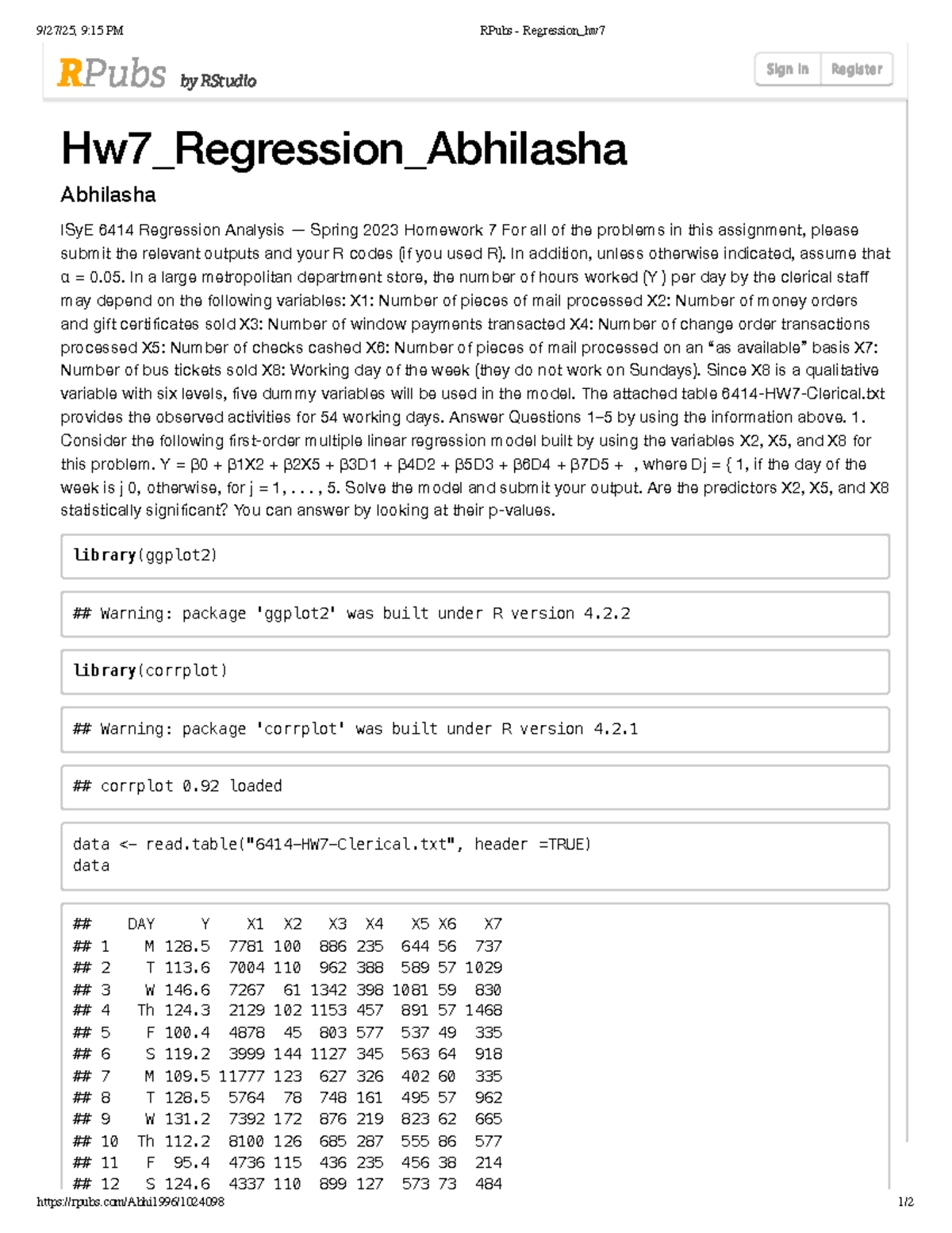 ISyE 6414 Spring 2023 Regression Analysis Homework 7 - Studocu