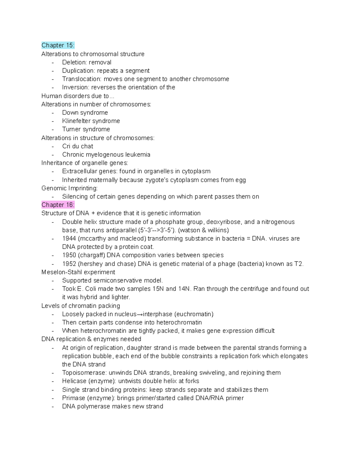 Final Exam Review: Chromosomal Structure & Gene Expression (BIO) - Studocu