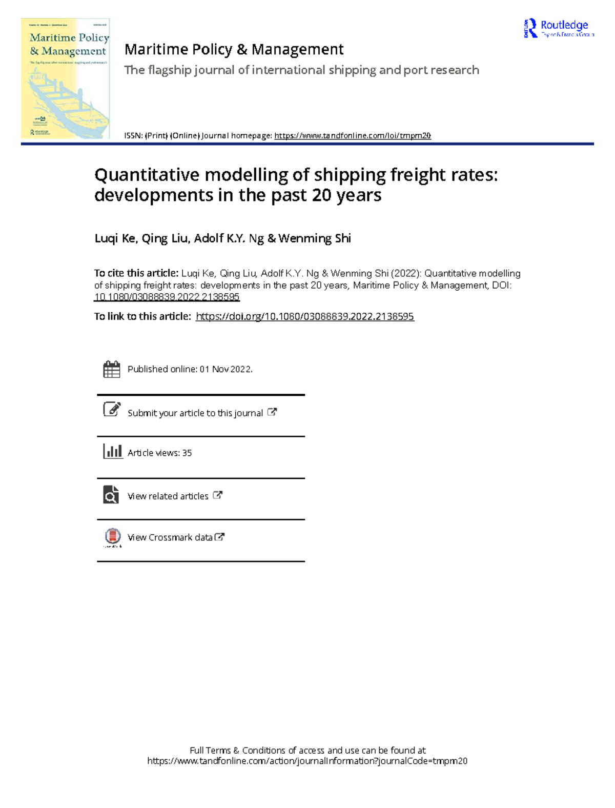 Quantitative Modelling of Shipping Freight Rates: A 20-Year Review ...
