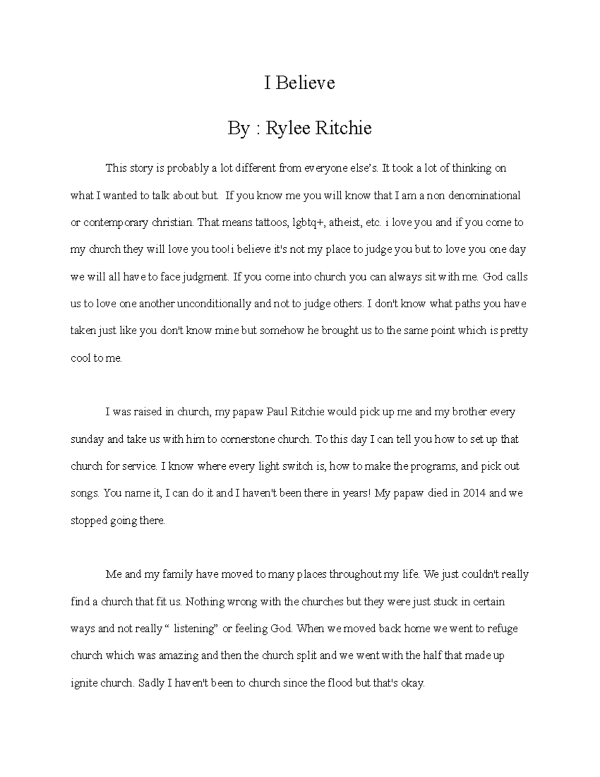 I Believe: Reflections on Faith by Rylee Ritchie (Essay) - Studocu