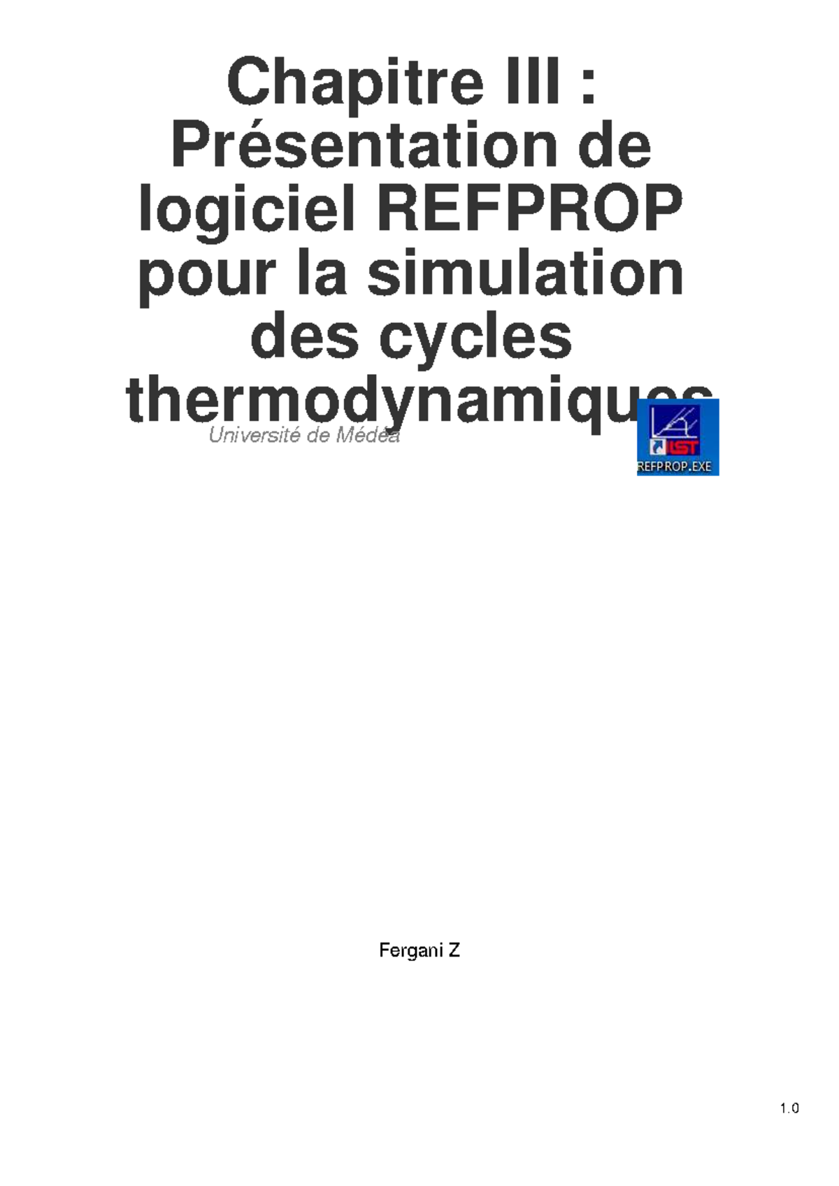 Chapitre : Utilisation du logiciel REFPROP pour les cycles ...