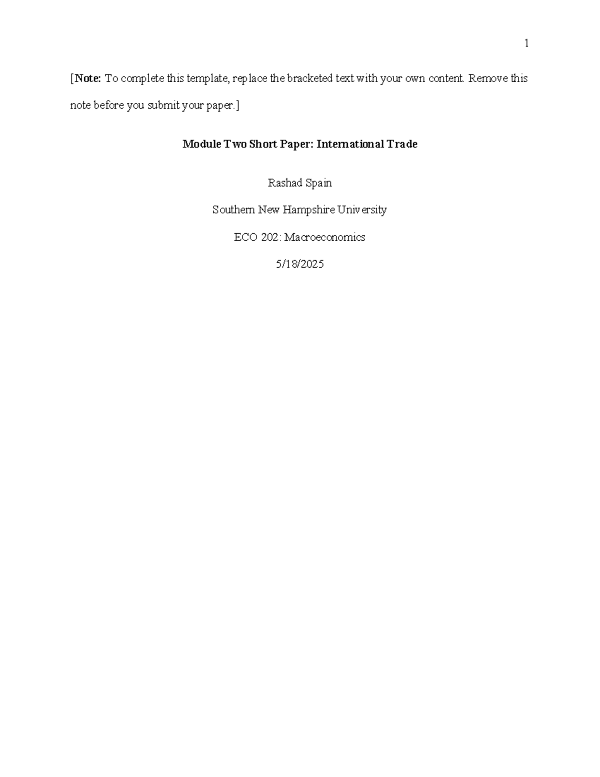 ECO 202: International Trade Analysis - Module Two Short Paper - Studocu