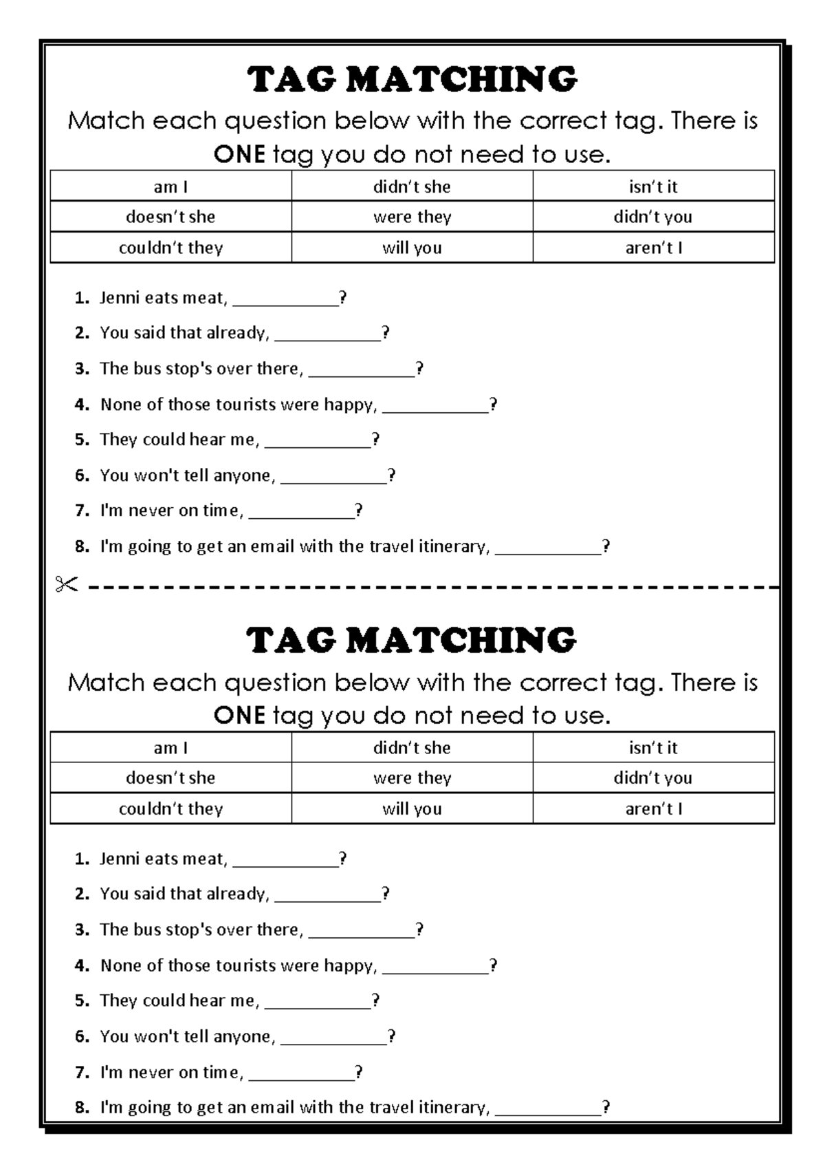 TAG MATCHING Exercise - Jan 10 - Studocu