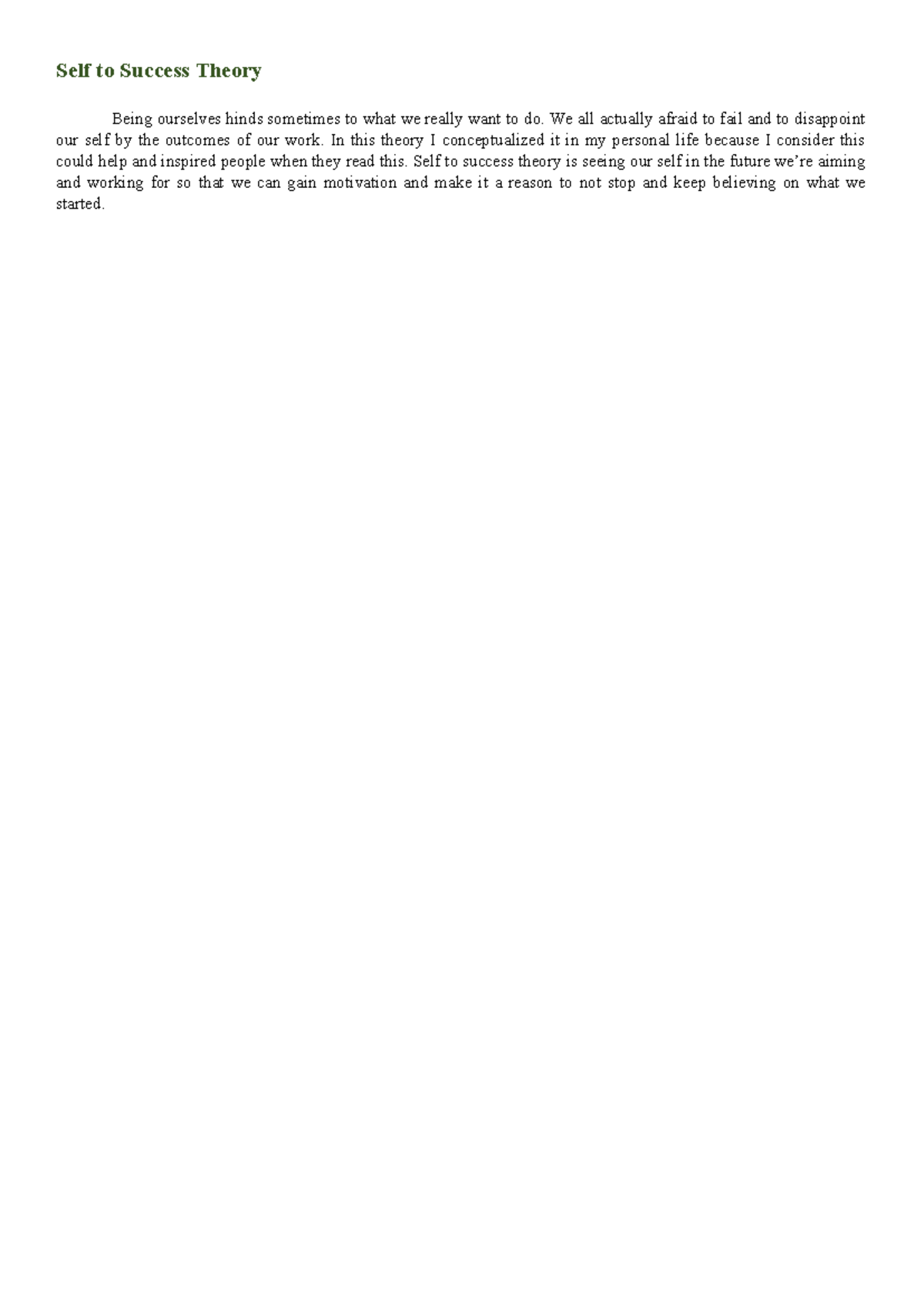UTS - notes - Self to Success Theory Being ourselves hinds sometimes to ...