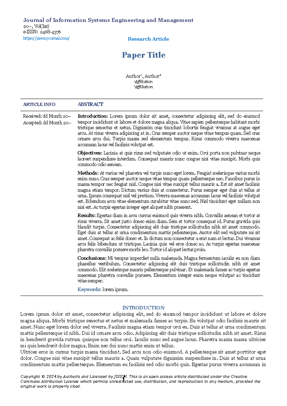 Research Article Template for JISEM: Vol(Iss) Submission Guide - Studocu