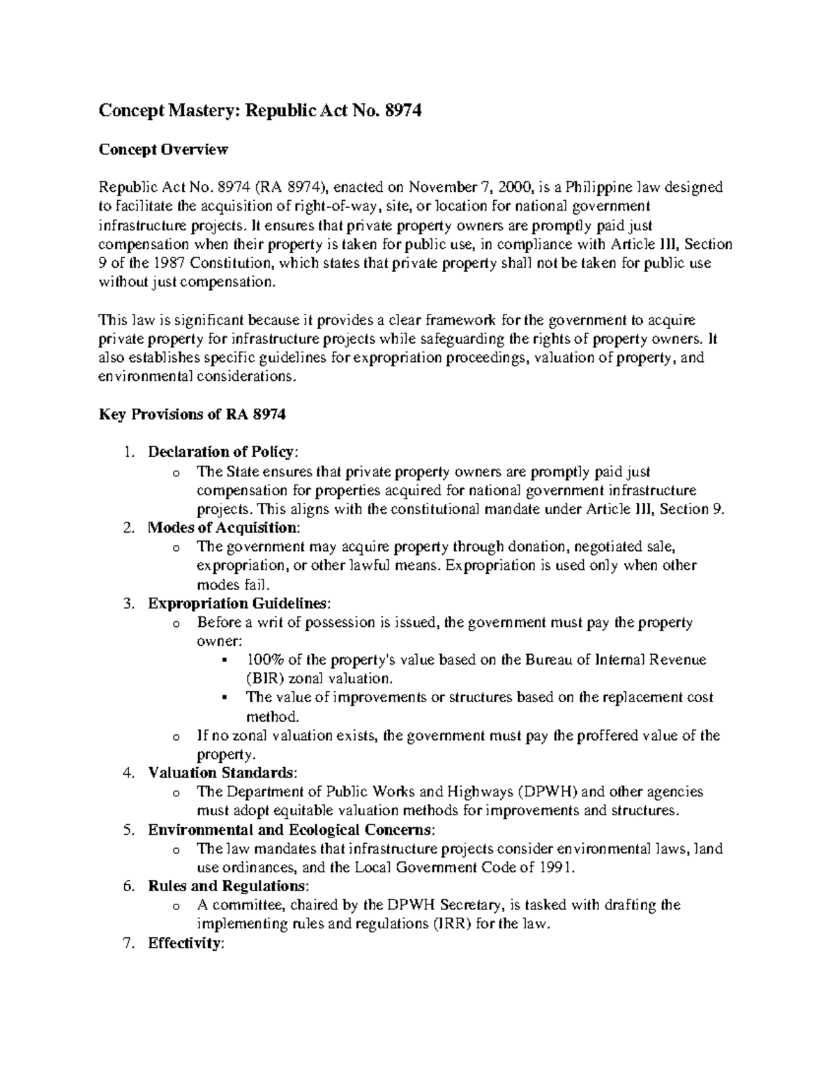 RA 8974 - Summary of Expropriation and Just Compensation Principles ...