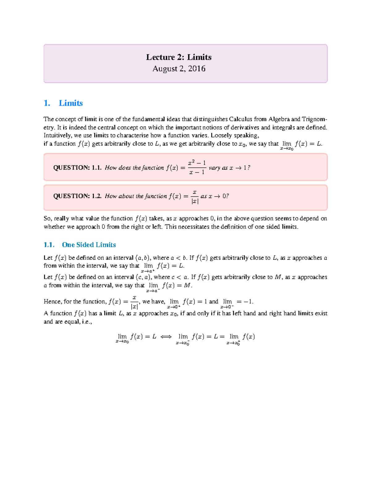 343768276 Limits and Continuity I Lecture Notes - Lecture 2: Limits ...