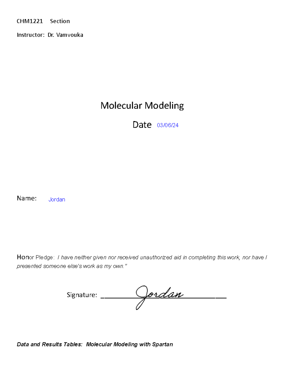 CHM1221 Molecular Modeling Lab Report Template & Q&A Sections - Studocu