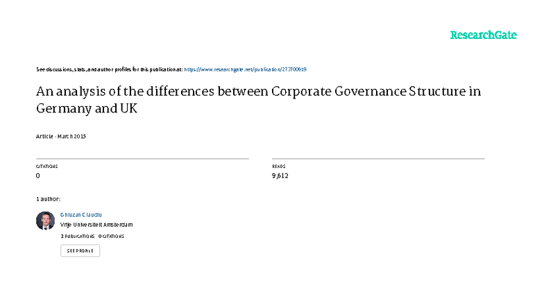 Corporate Governance Structures: A Comparative Study of Germany and UK ...