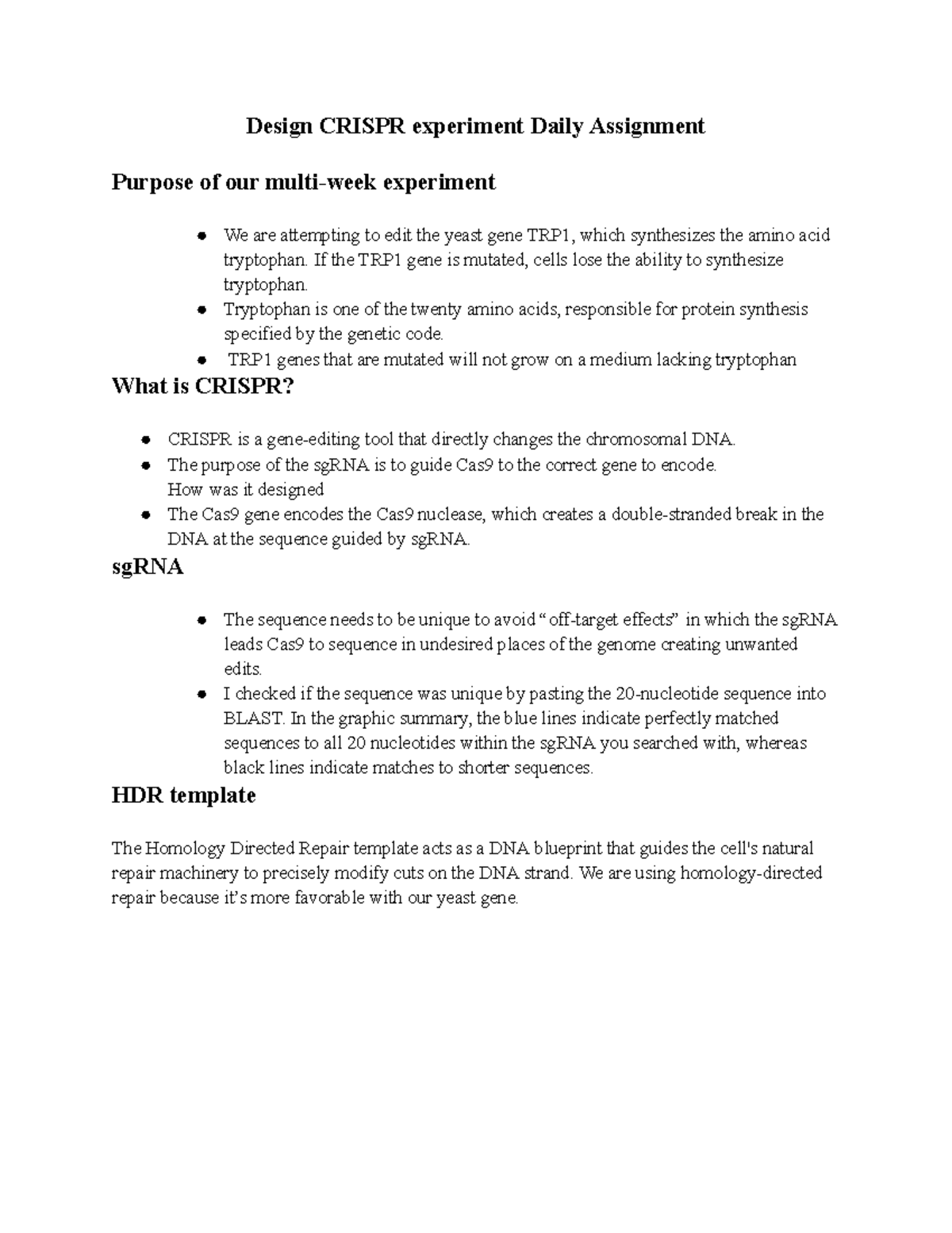 Design Crispr expt daily assignment - Design CRISPR experiment Daily ...