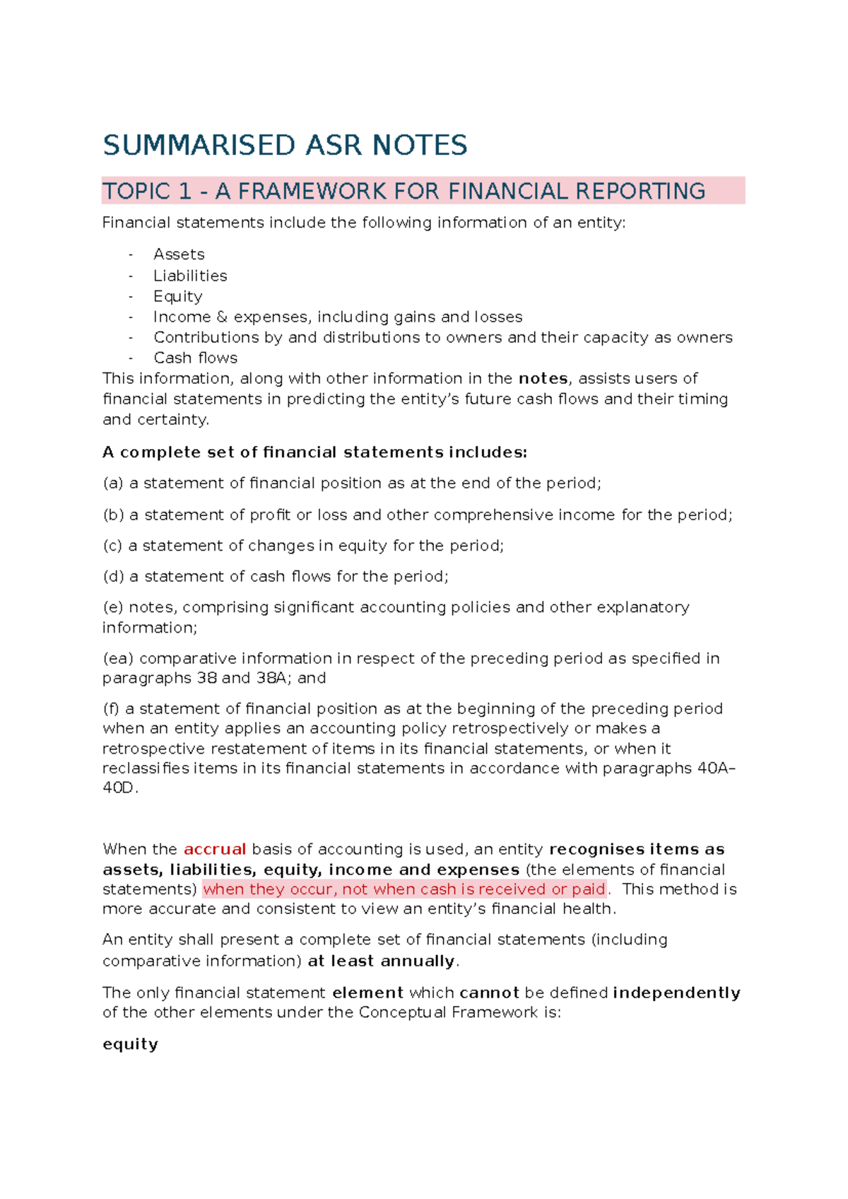 Summarised ASR Notes - Summary Accounting Standards and Regulations ...