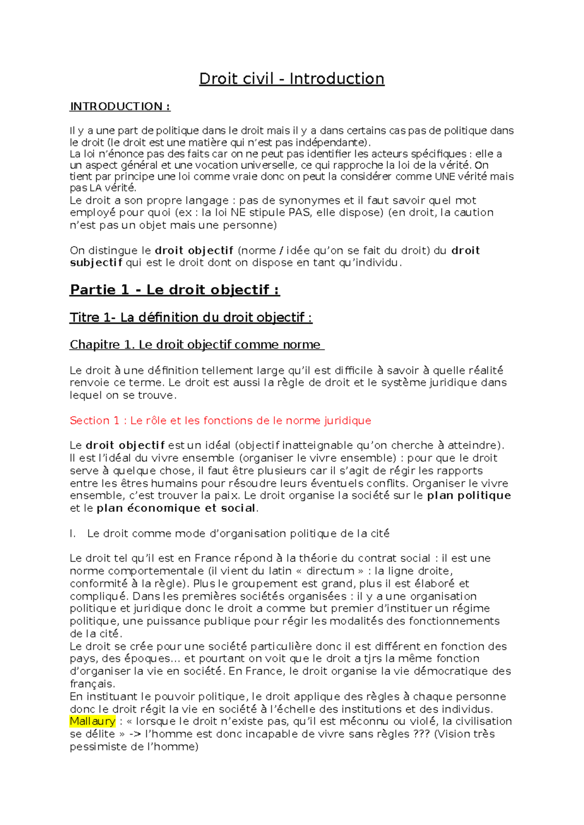 Cours Droit Civil - Introduction et Concepts Fondamentaux - Studocu