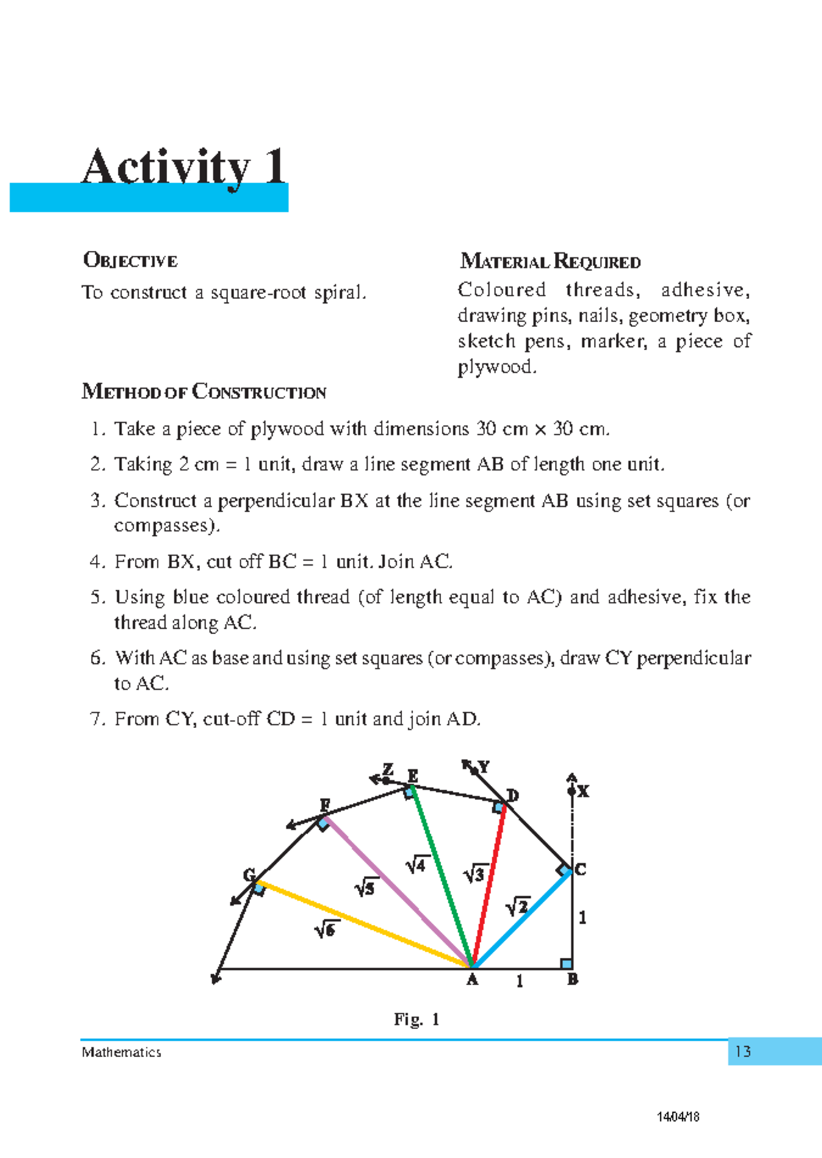 Maths Lab Activities Class IX for Summer Vacation - Mathematics 13 ...