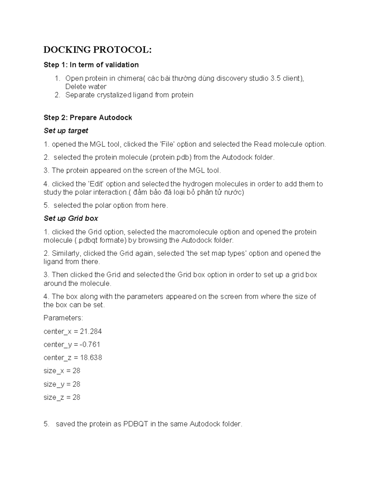 Docking Protocol: Step-by-Step Guide for Autodock Setup and Validation ...