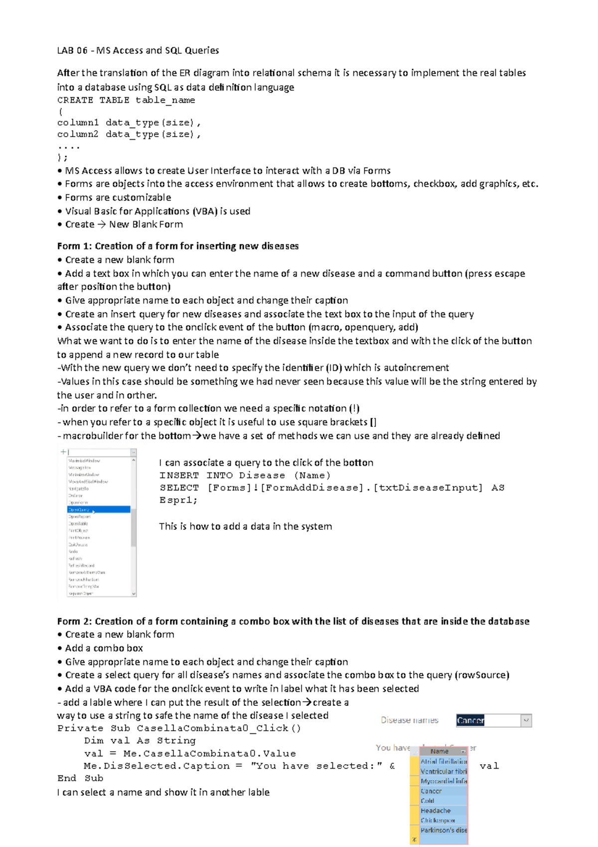 LAB 06 - MS Access & SQL Queries: Creating Forms & Queries - Studocu