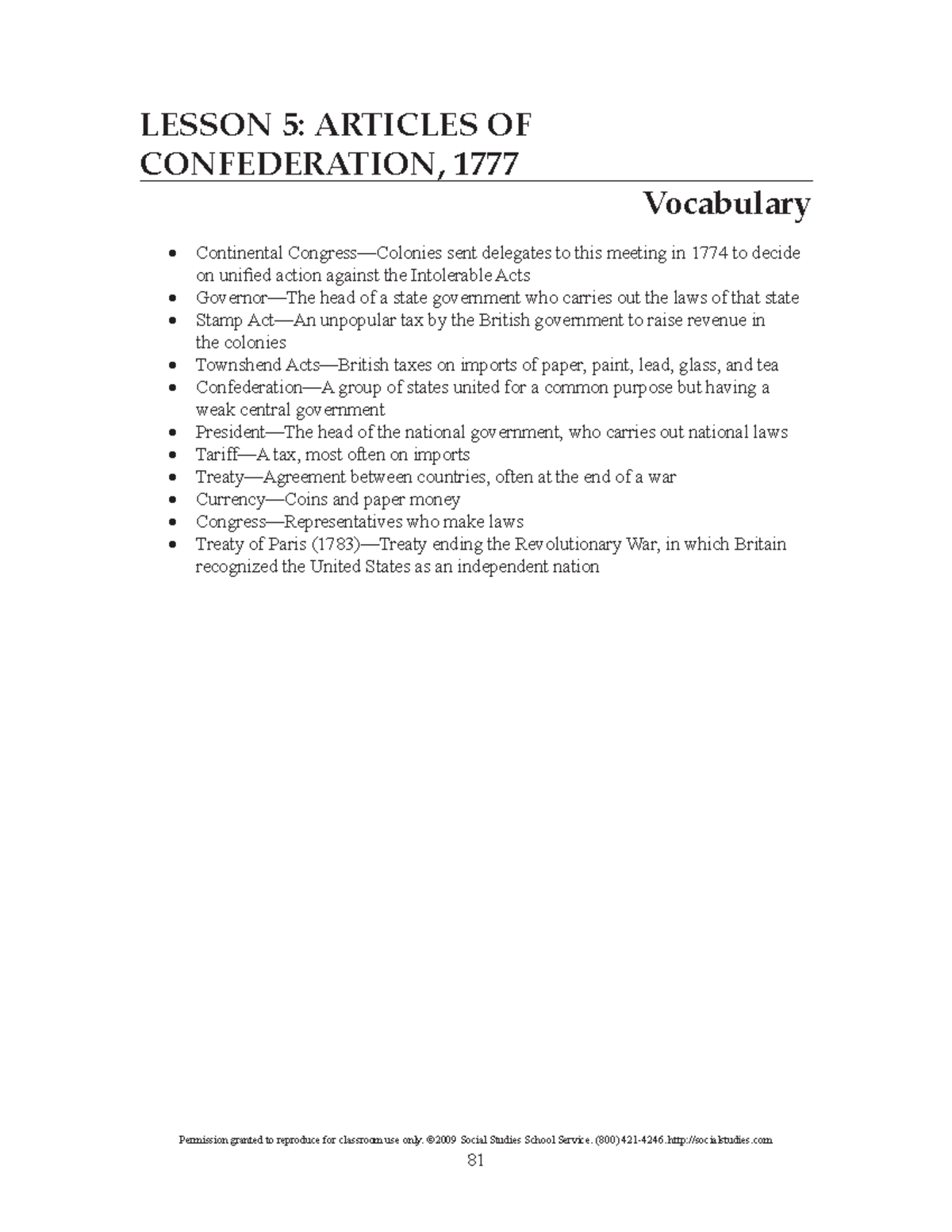 Articles of Confederation 1777: Key Concepts & Lesson Handouts - Studocu