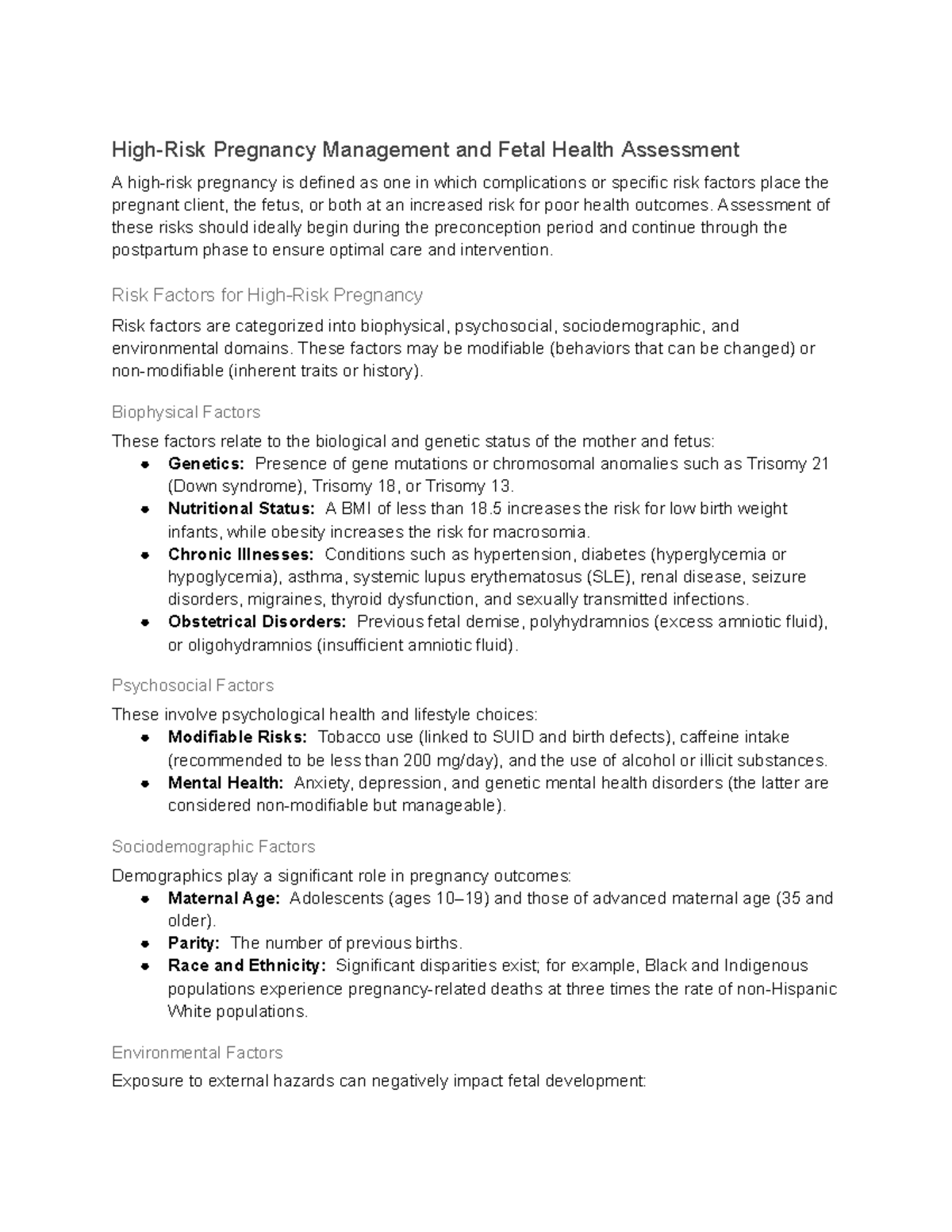 OB 5 Week Quiz: Pregnancy Management & Fetal Health Assessment - Studocu