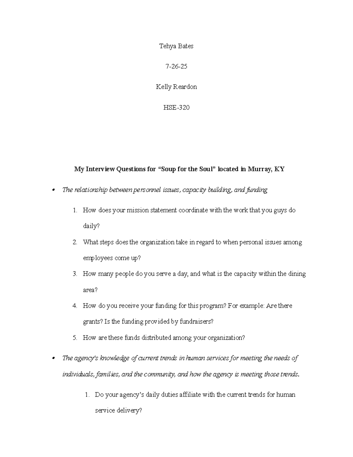 HSE-320 Module 4: Interview Questions on Personnel & Funding Issues ...