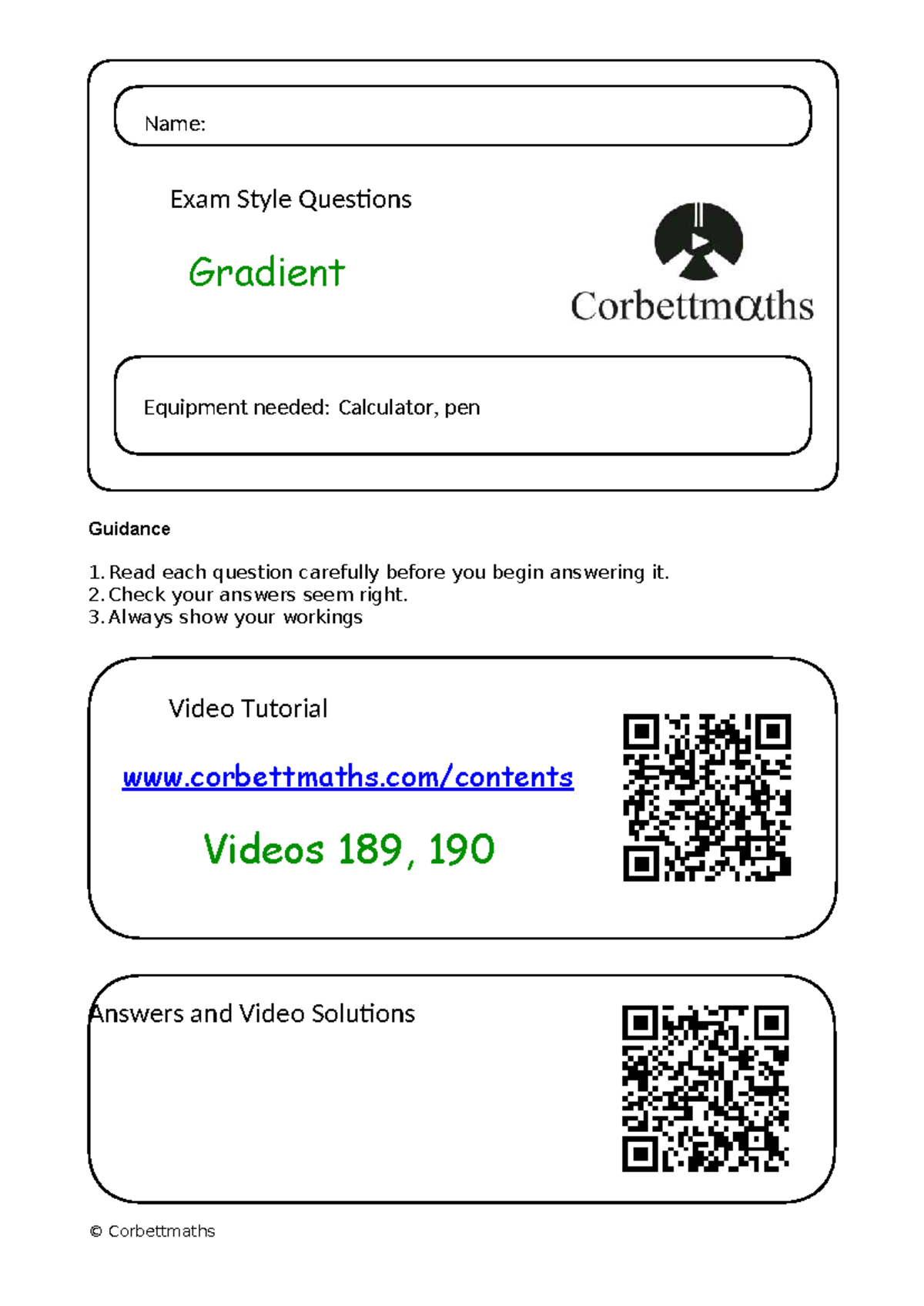 Gradient Exam Style Questions - Corbettmaths 2025 - Studocu