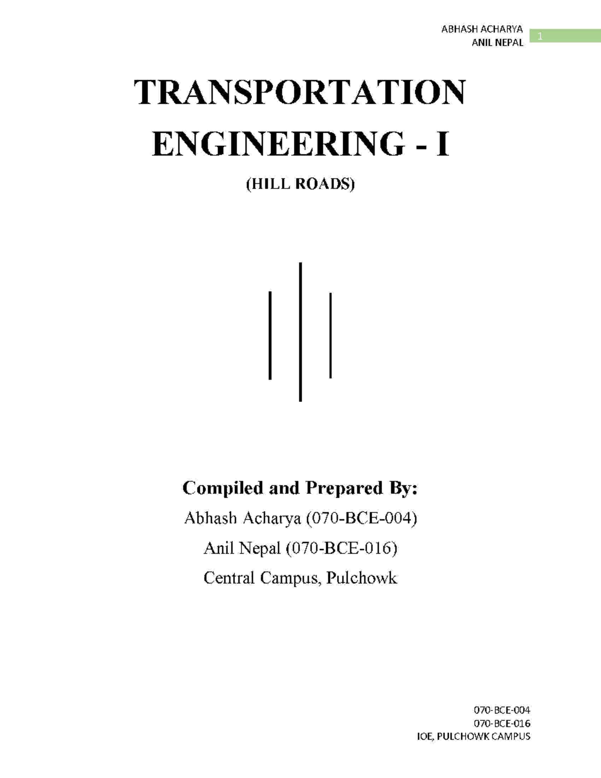 Transportation Engineering I (Hill Roads) - Study Notes for Exams - Studocu