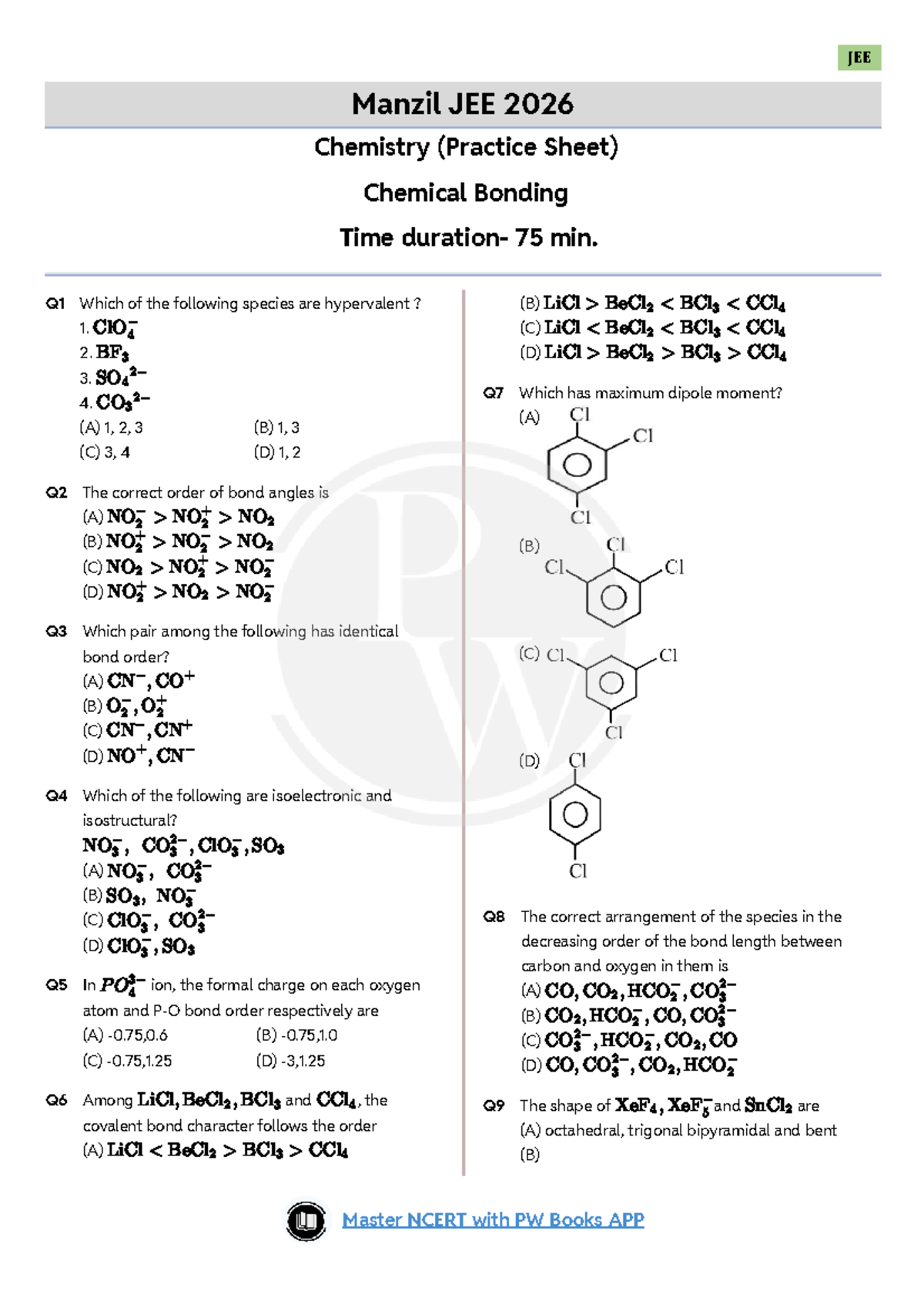 JEE 2026 Chemistry DPP: Chemical Bonding Practice Sheet - Studocu