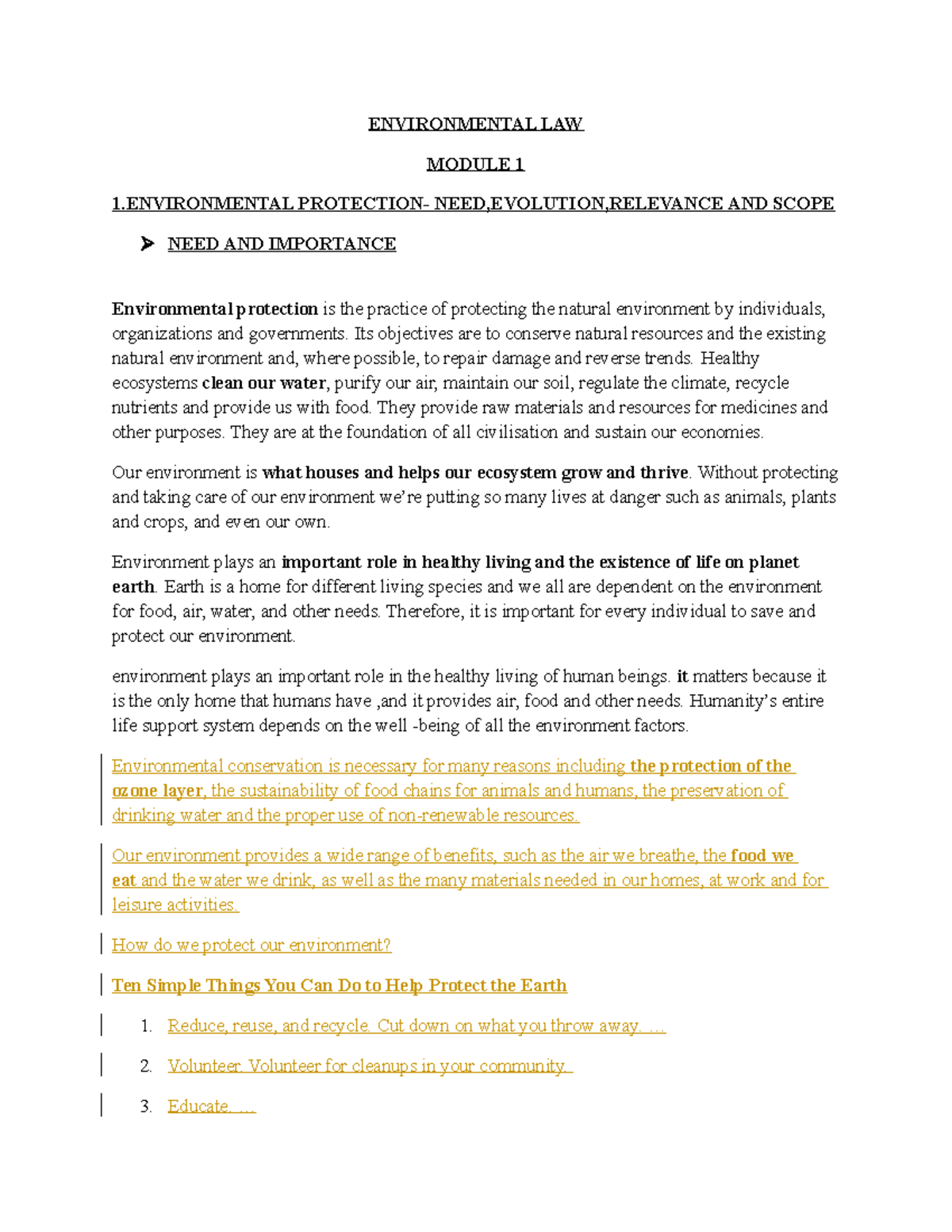 Environmental Law (EL101) - Comprehensible Study Notes - Studocu