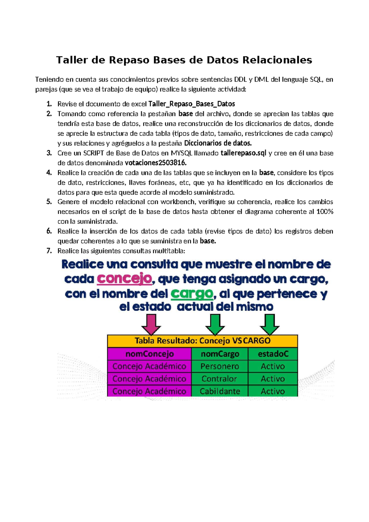 Taller de Repaso en Bases de Datos Relacionales - SQL DDL & DML - Studocu
