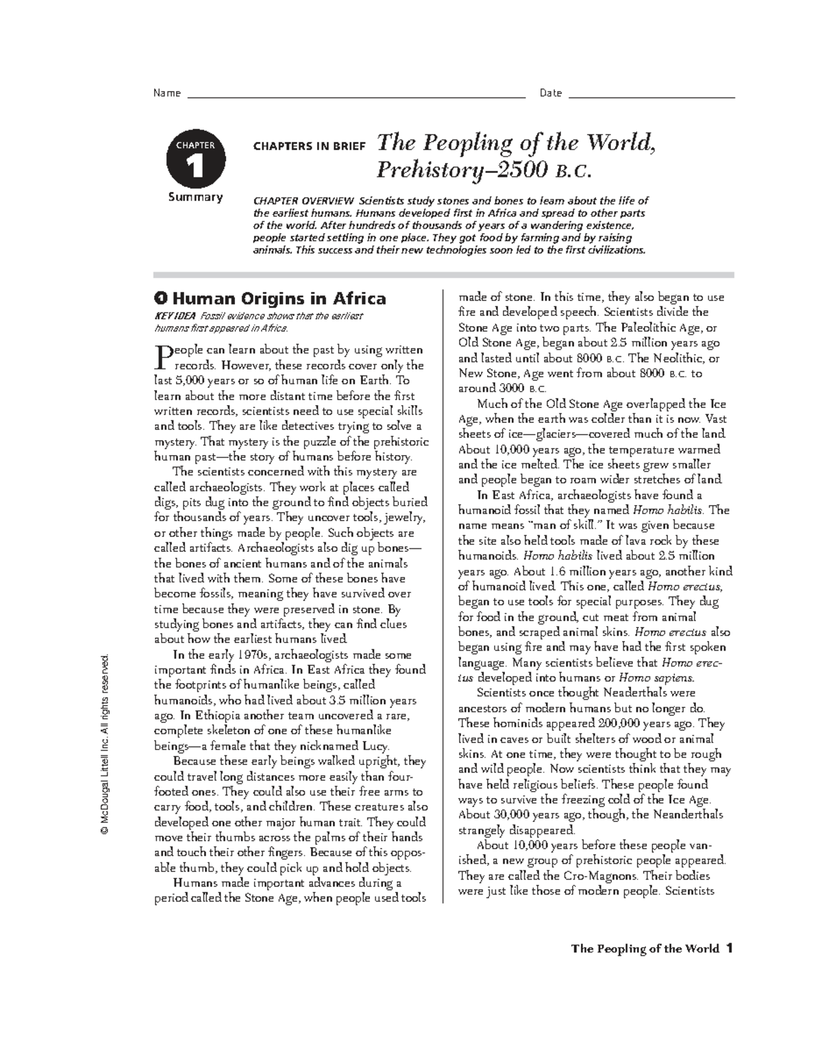 CH 1 Summary: The Peopling of the World (Prehistory to 2500 BC) - Studocu