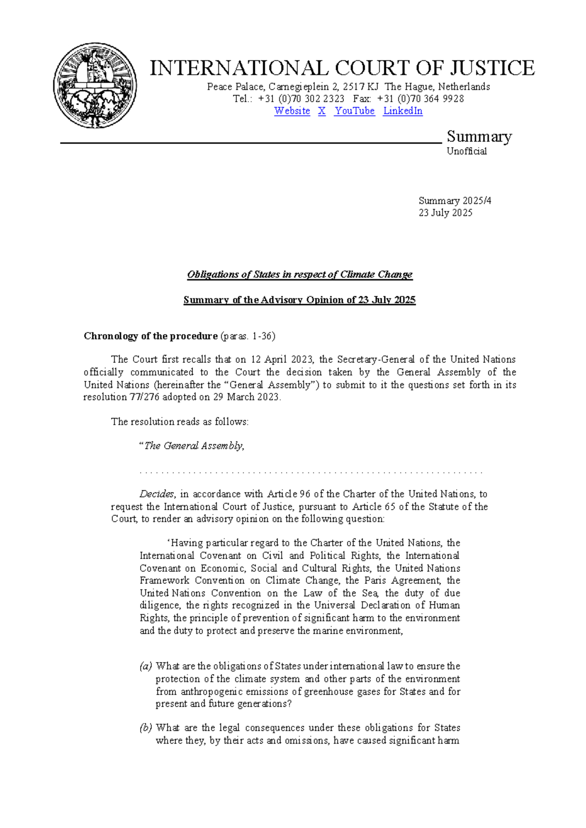 Climate Change Advisory Opinion 2025: ICJ Summary and Analysis - Studocu