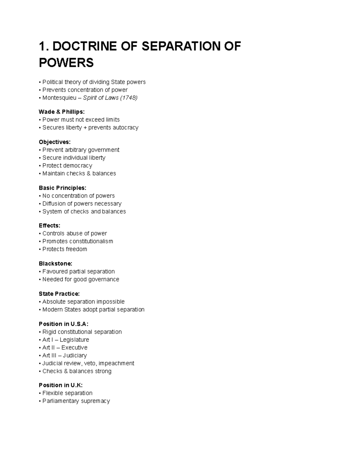 Doctrine of Separation of Powers: Political Theory Overview - Studocu