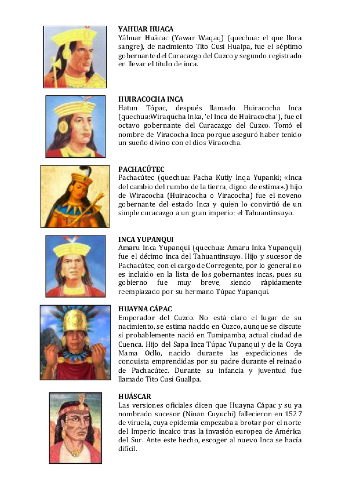 Incas 2 - Gobernantes del Tahuantinsuyo en la Historia - Studocu