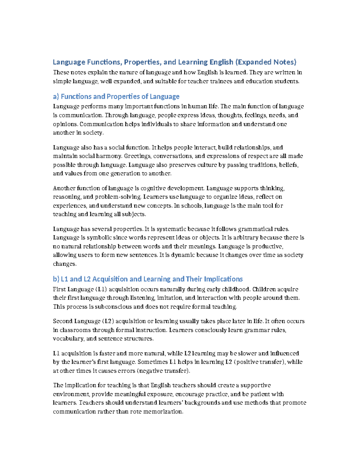 Expanded Notes on Language Functions & L1/L2 Learning (EDU 101) - Studocu
