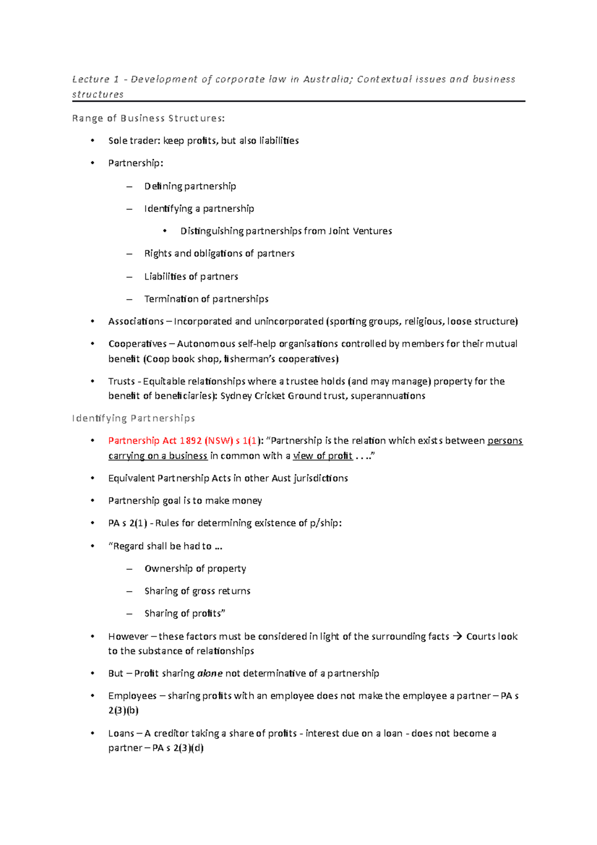 Lecture-Notes full summary - Lecture 1 - Development of corporate law ...