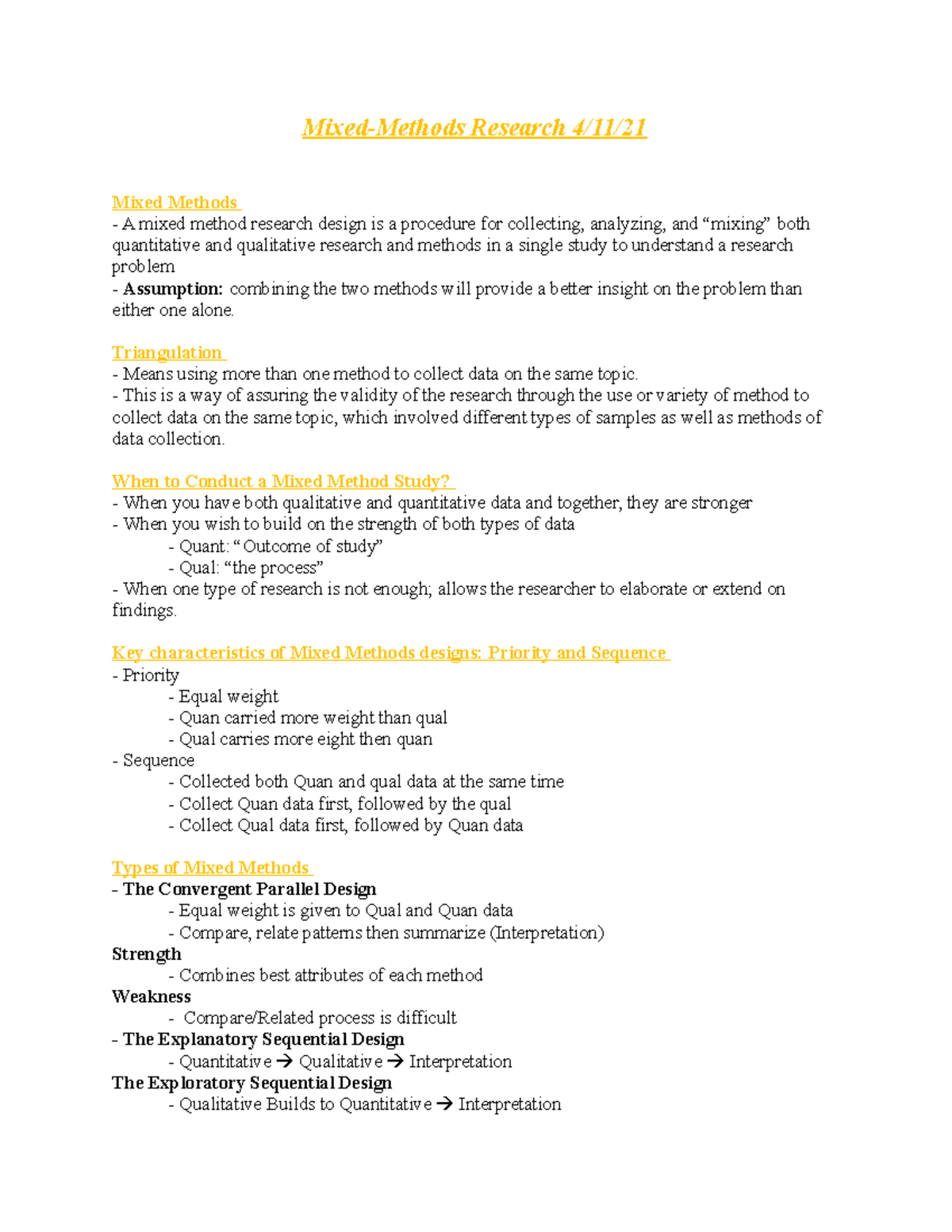 mixed methods notes - Mixed-Methods Research 4/11/ Mixed Methods A ...