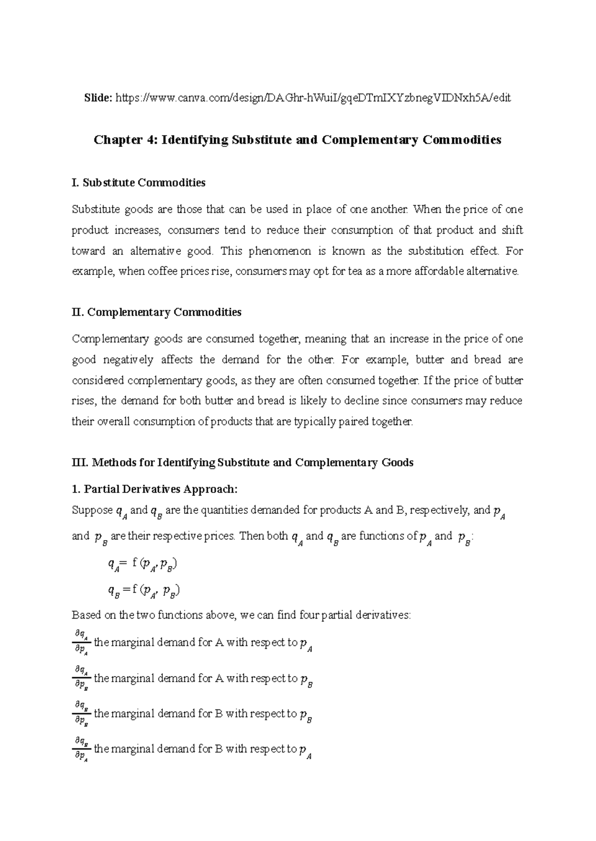 Slide: Chapter 4 & 6: Substitute & Complementary Commodities Analysis ...