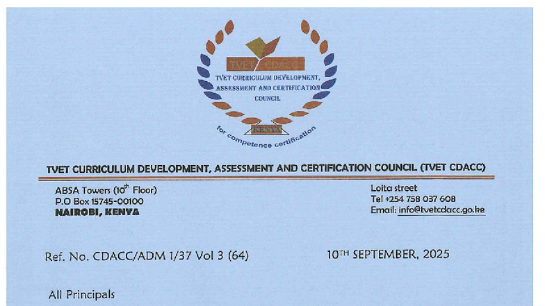 TVET CDACC Guidelines for Nov-Dec 2025 Assessment Series - Studocu