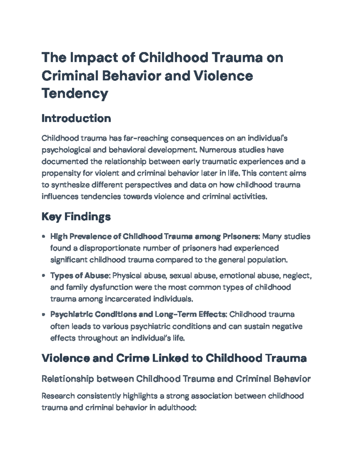 The Impact of Childhood Trauma on Criminal Behavior: Key Insights (PSY ...