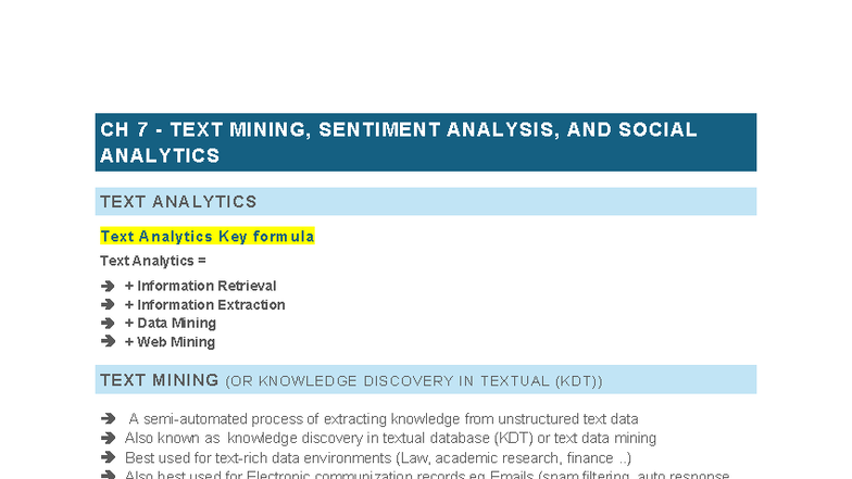 CH 7 - Text Mining, Sentiment Analysis & Social Analytics Notes - Studocu