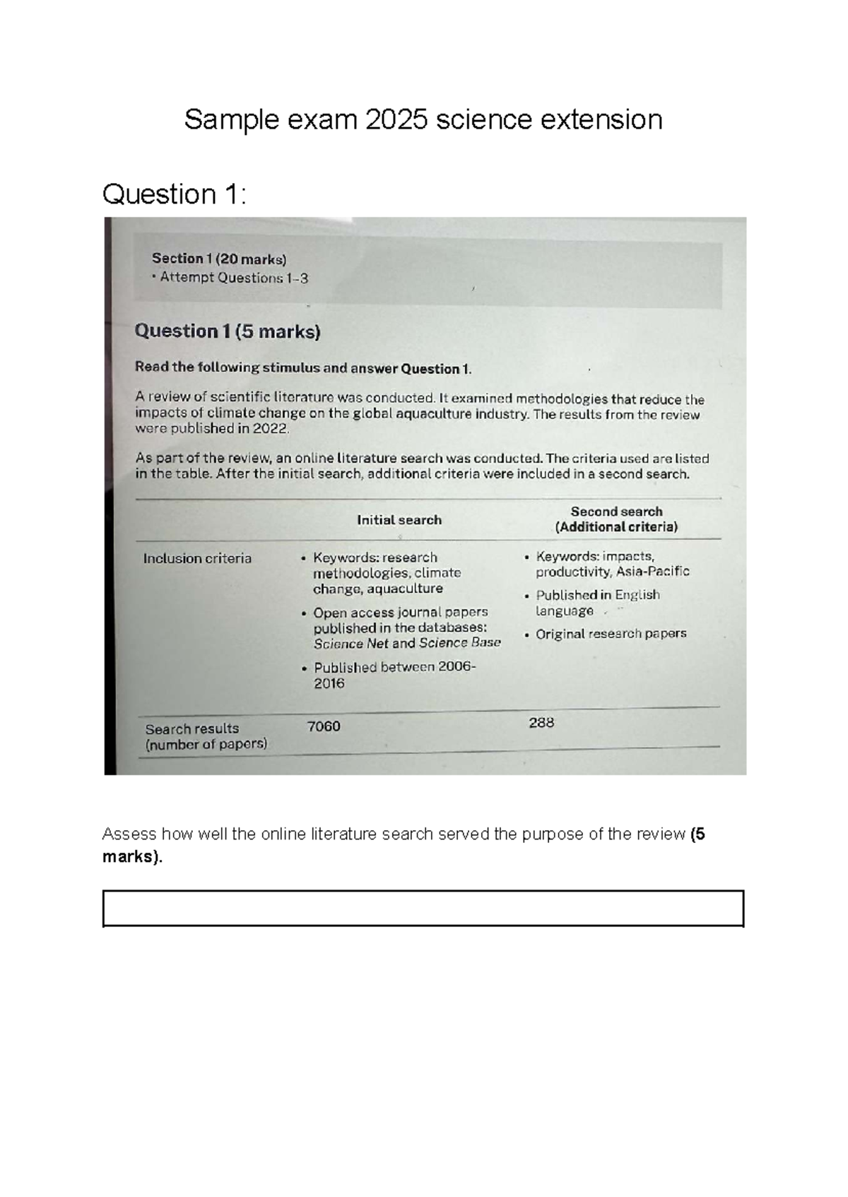 Sample Exam 2025: Science Extension Questions & Research Proposal - Studocu