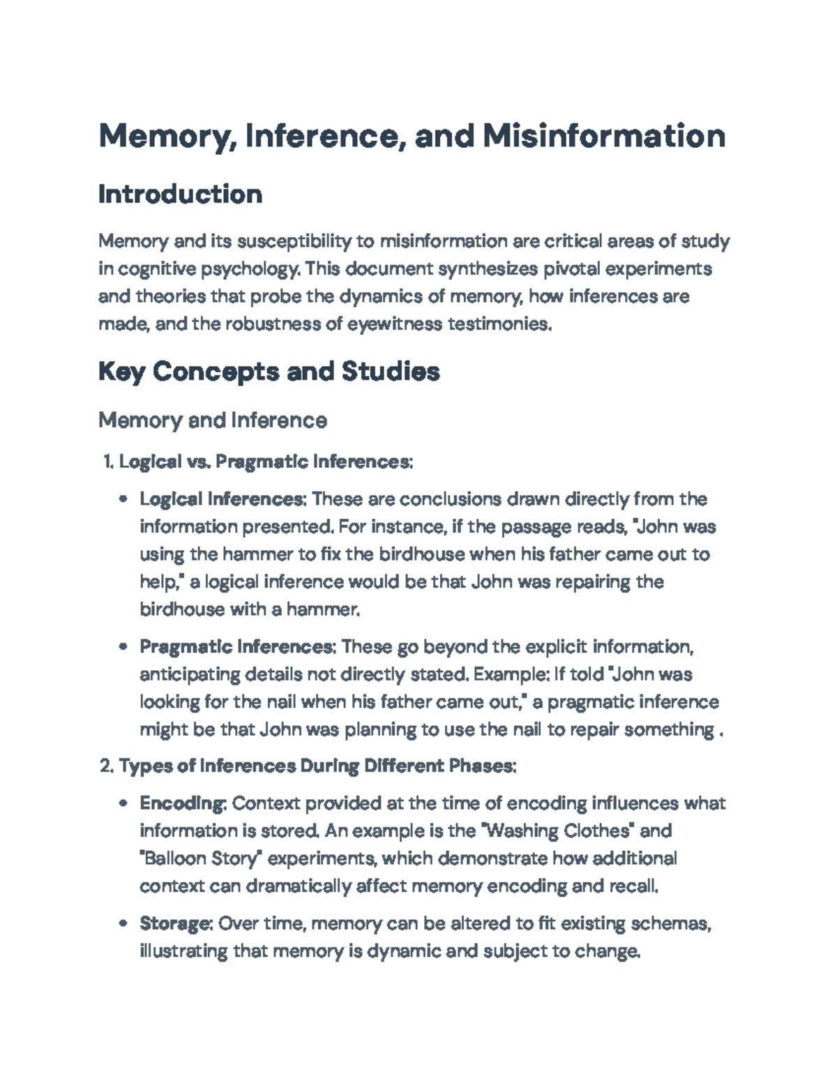 Memory, Misinformation, and Inference: Insights from Cognitive ...