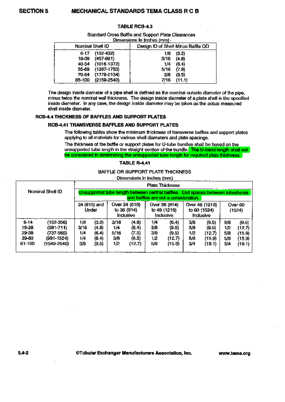 TEMA RCB-4.41 Mechanical Standards: Baffle & Support Plate Dimensions ...