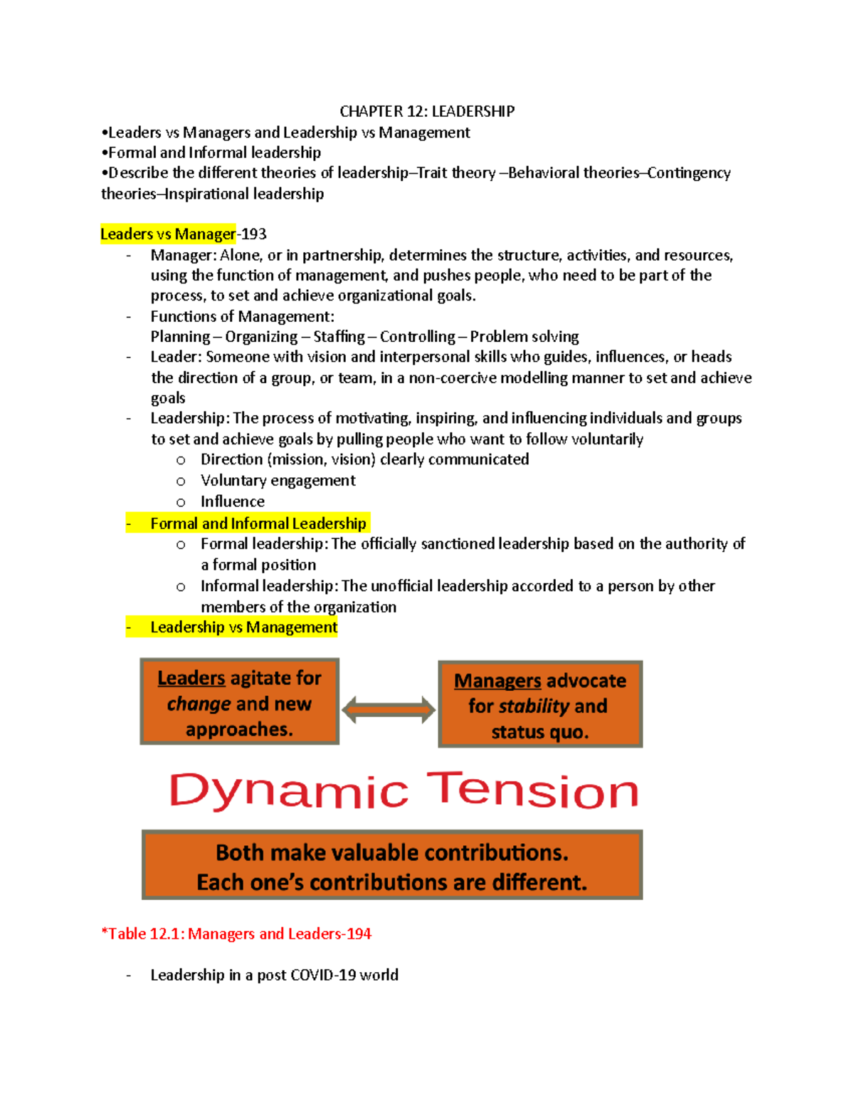 Leadership Theories and Styles - Chapter 12 Overview - Studocu